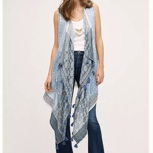 Anthropologie Blue Patterned Scarf Vest